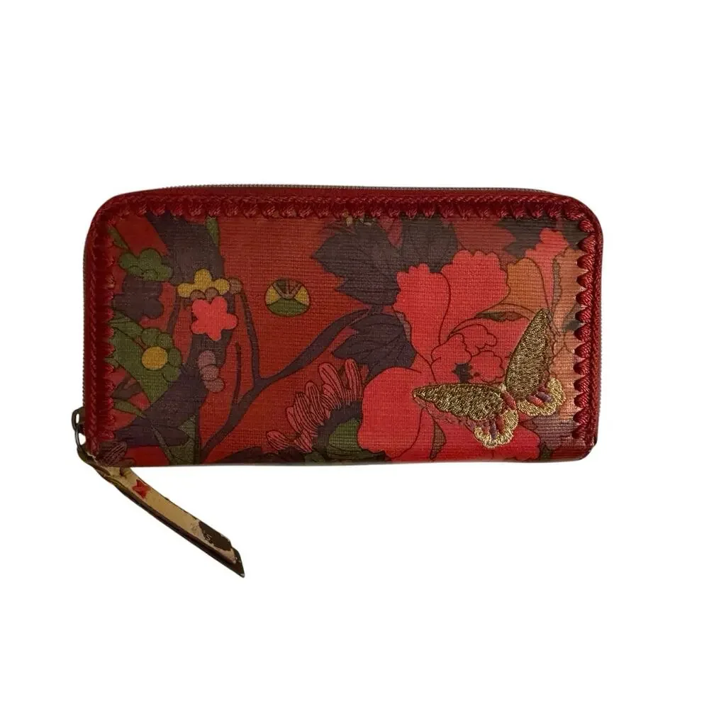 Sakroots Wallet Red Multi Floral Butterfly Zip Around CreditCard Slots READ - Picture 2 of 9